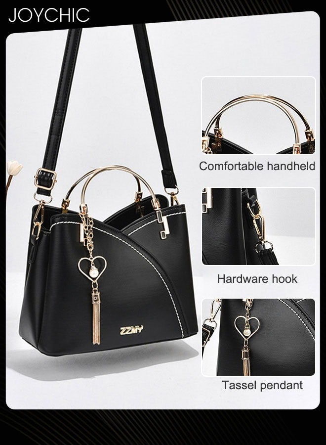 Joychic حقيبة كروس بودي نسائية كبيرة السعة من البولي يوريثان حقيبة كتف متعددة الجيوب مقاومة للماء مع قلادة على شكل حب لحفلات السفر باللون الأسود - Image 4