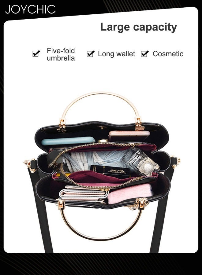 Joychic حقيبة كروس بودي نسائية كبيرة السعة من البولي يوريثان حقيبة كتف متعددة الجيوب مقاومة للماء مع قلادة على شكل حب لحفلات السفر باللون الأسود - Image 3