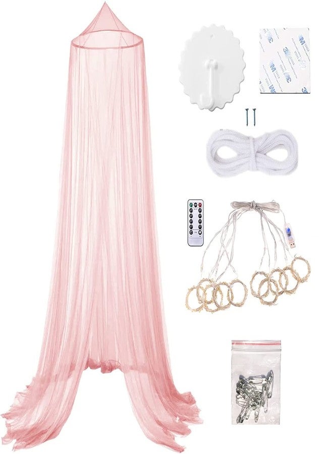 Eimilaly Bed Canopy Mosquito Net with 250pcs Warm White Curtain Lights, for Girls Room Decor or Theme Party, Pink/Warm Lights - Image 3