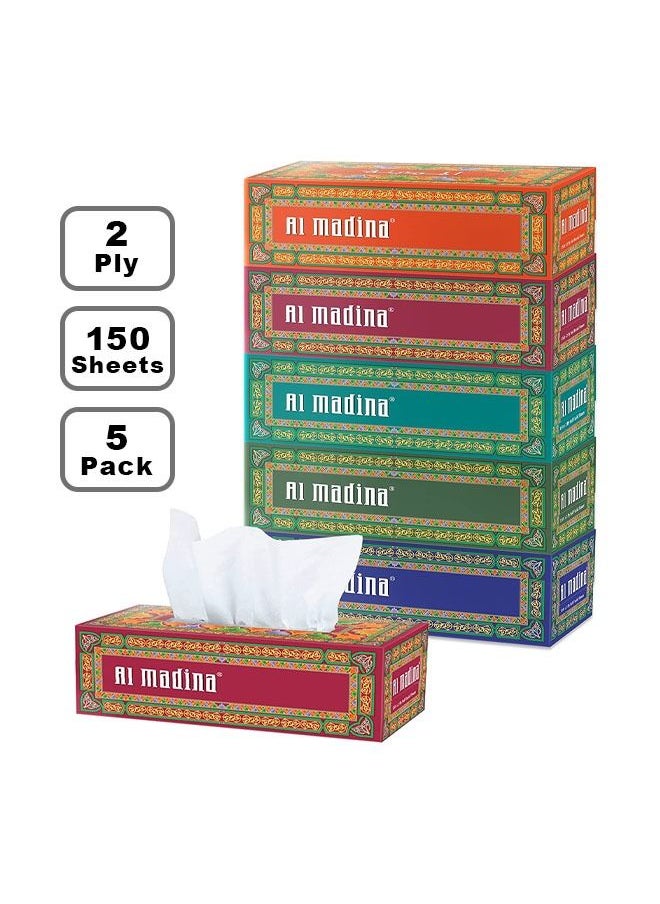 AL MADINA Facial Tissue Paper White - 2 Ply x 150 Sheets Pack of 5  - Image 1