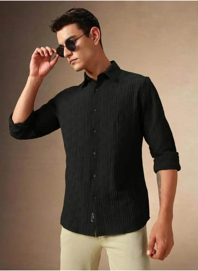 دينيس لينغو Textured Button-Down Shirt by Styli