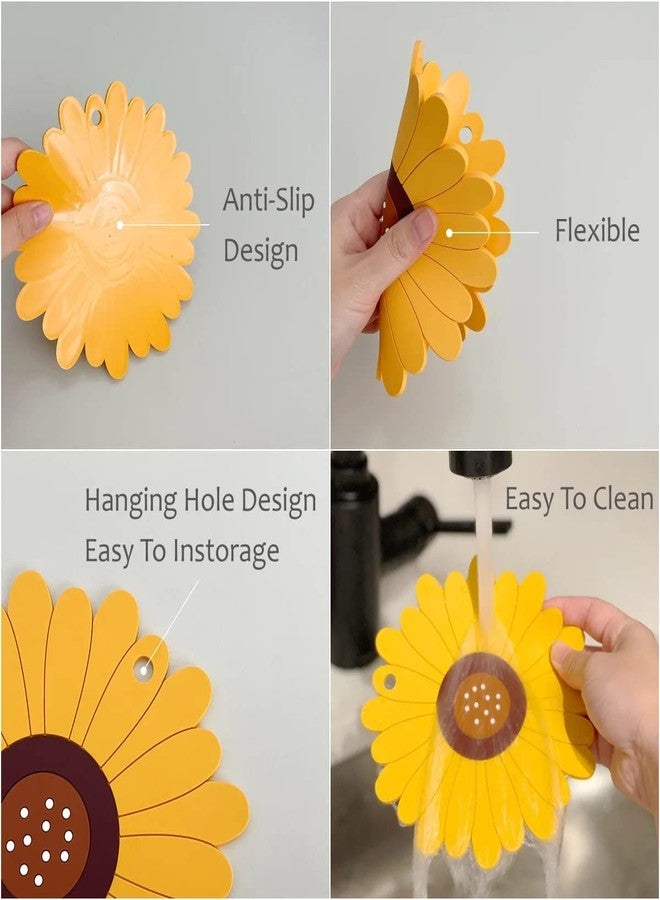 P-Plus International Silicone Trivet Mat Silicone Coasters, Coasters for Drinks Non-Slip Cup Coasters Soft Coaster for Tabletope Protection Sunflower Trivest Pads (Medium+Small, Yellow, Set of 2) - Image 3