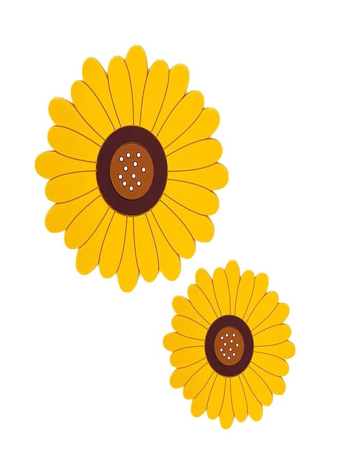 P-Plus International Silicone Trivet Mat Silicone Coasters, Coasters for Drinks Non-Slip Cup Coasters Soft Coaster for Tabletope Protection Sunflower Trivest Pads (Medium+Small, Yellow, Set of 2) - Image 1