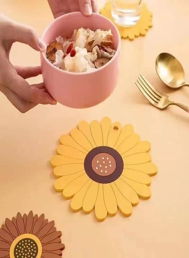 P-Plus International Silicone Trivet Mat Silicone Coasters, Coasters for Drinks Non-Slip Cup Coasters Soft Coaster for Tabletope Protection Sunflower Trivest Pads (Medium+Small, Yellow, Set of 2) - Image 4