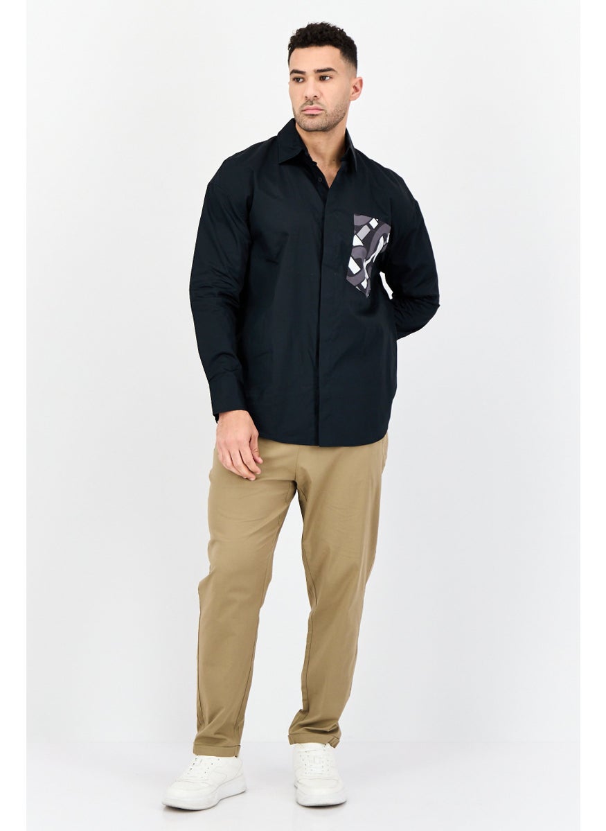Selected Homme Men Regular Fit Graphic Print Long Sleeves Casual Shirt, Black  - Image 2