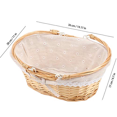 HOZEON 14 x 11 x 6.7 Inch Natural Wicker Woven Basket, Premium Willow Basket with Handle and Linen Cotton Cloth Lining,Gift, Decoration, Picnic, Party, Natural - Image 2