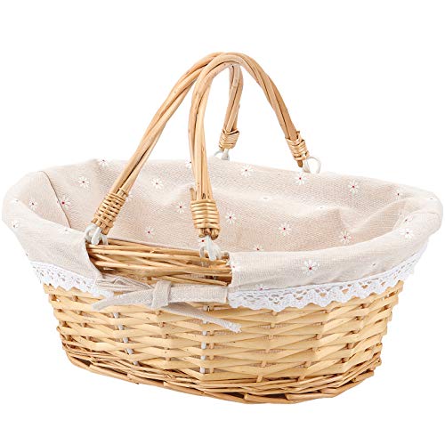 HOZEON 14 x 11 x 6.7 Inch Natural Wicker Woven Basket, Premium Willow Basket with Handle and Linen Cotton Cloth Lining,Gift, Decoration, Picnic, Party, Natural - Image 1