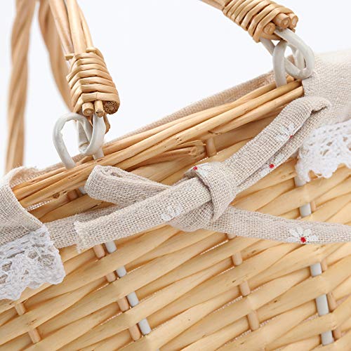 HOZEON 14 x 11 x 6.7 Inch Natural Wicker Woven Basket, Premium Willow Basket with Handle and Linen Cotton Cloth Lining,Gift, Decoration, Picnic, Party, Natural - Image 5