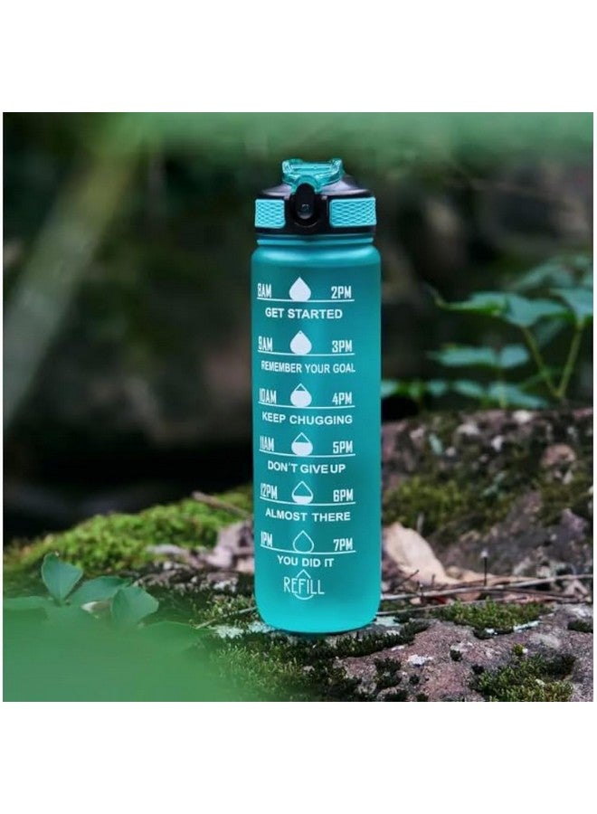 JUGTE Plastic Water Bottles 1 Litre Sipper Bottle For Adults Motivational Water Bottle Sipper With Straw & Time For Gym Office School Home Water Bottle For Kids (Light Green) - Image 1