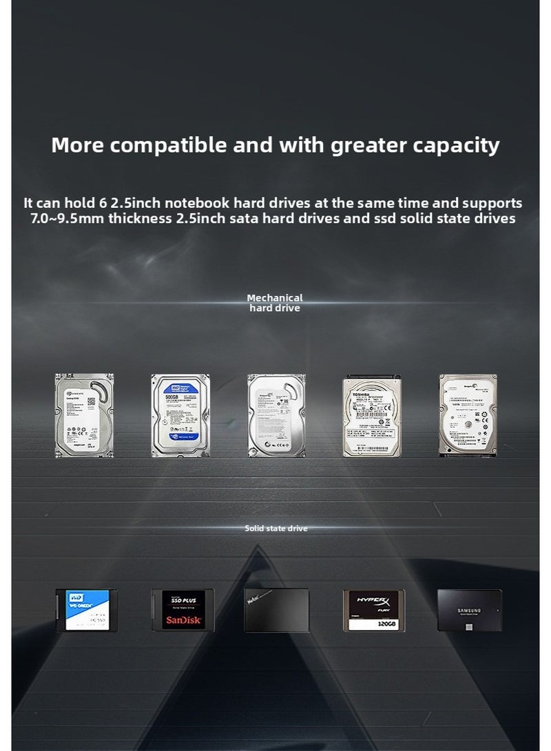 oimaster 6-Bay Internal HDD Enclosure – Multi-Bay 2.5" SATA All-Metal Optical-Drive Bay Hard Drive Box with Lock, Built-In Silent Cooling Fan, 6Gbps High-Speed Transfer, Supports up to 8TB per Drive - Image 5