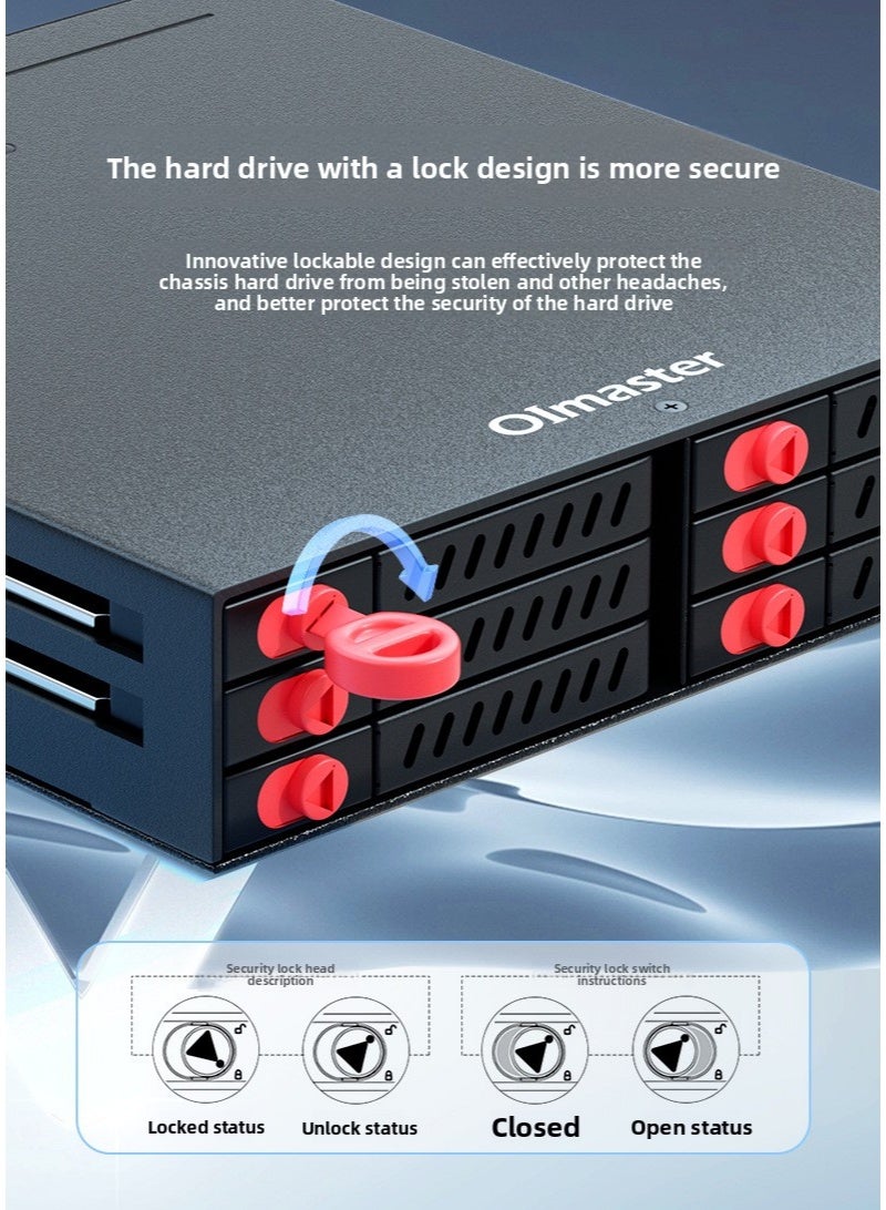oimaster 6-Bay Internal HDD Enclosure – Multi-Bay 2.5" SATA All-Metal Optical-Drive Bay Hard Drive Box with Lock, Built-In Silent Cooling Fan, 6Gbps High-Speed Transfer, Supports up to 8TB per Drive - Image 2