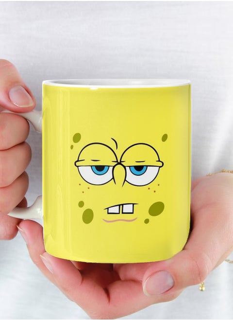 Yellow Spongebob Print Mug Ceramic Mug with Multi Color Handle 11Oz