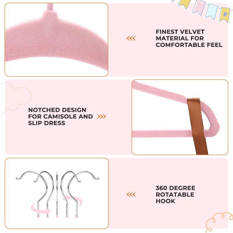 Babyrish Velvet Baby Hangers with 10x Clips and 8X Dividers (30 Pack) | 11â€ Ultra-Slim Baby Clothes Hangers | Non-Slip Felt | Space-Saving Nursery & Infant Closet Organizer | Pink - Image 5