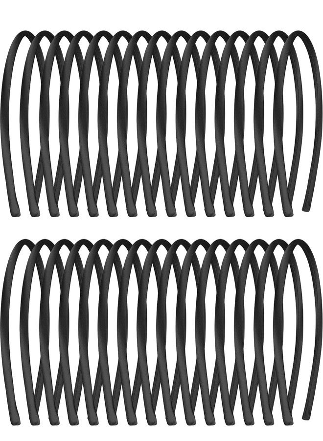 Duufin 30 Pieces Black Satin Craft Headbands - Thin, Plain, and Covered, 1cm DIY Headbands for Girls and Women - Image 1