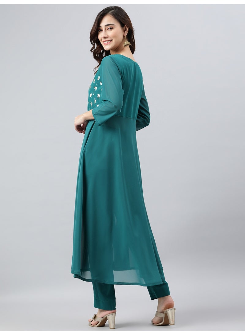 Miss Noor Indian Women Ethnic Stella Foil Print Kurta And Pant Set  - Image 4