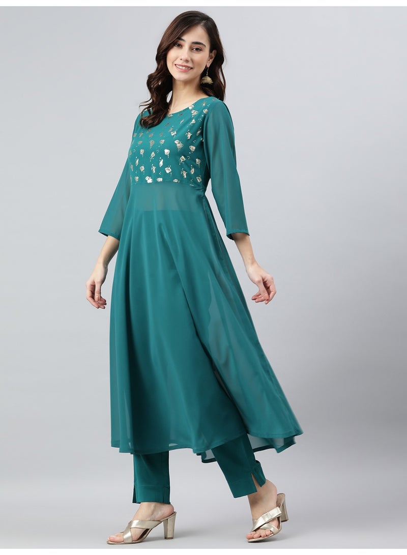 Miss Noor Indian Women Ethnic Stella Foil Print Kurta And Pant Set  - Image 5
