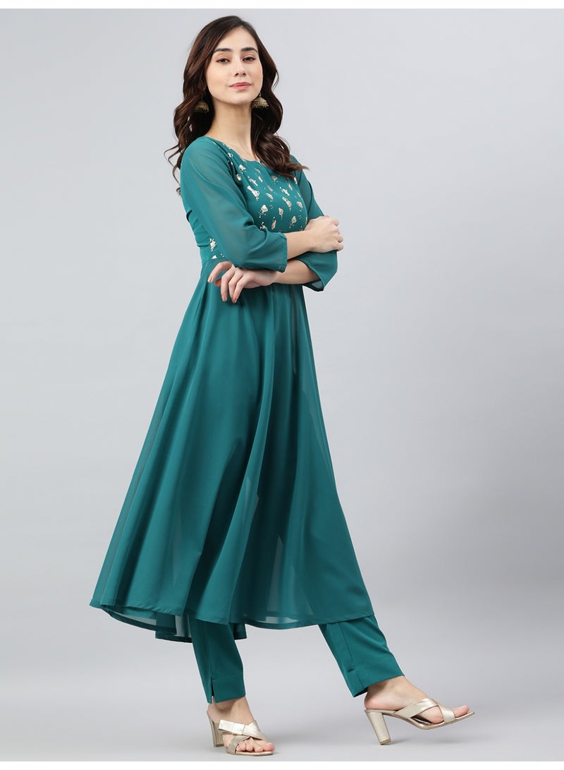Miss Noor Indian Women Ethnic Stella Foil Print Kurta And Pant Set  - Image 3