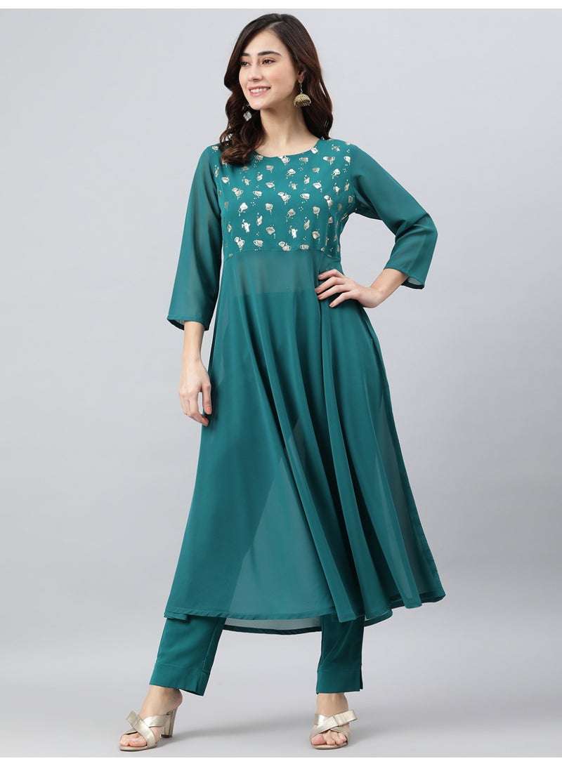 Miss Noor Indian Women Ethnic Stella Foil Print Kurta And Pant Set  - Image 1