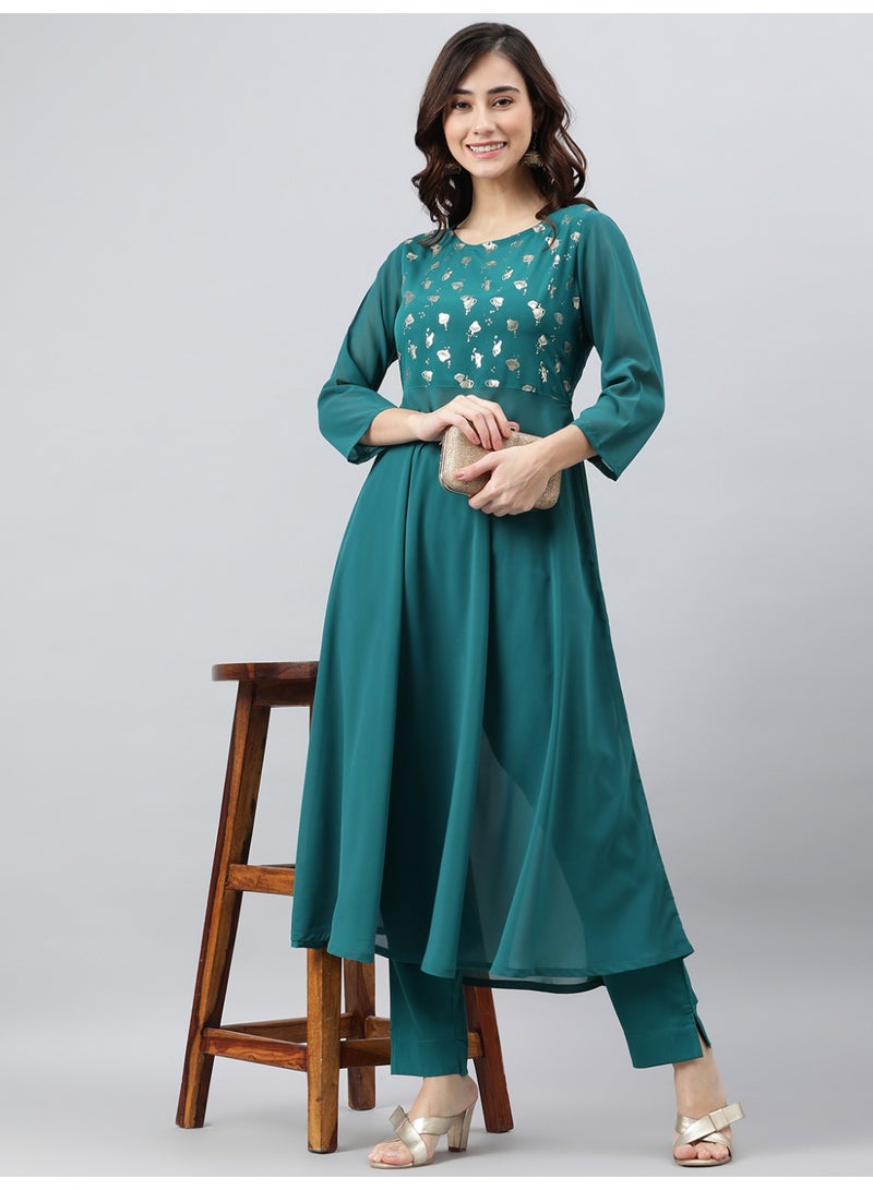 Miss Noor Indian Women Ethnic Stella Foil Print Kurta And Pant Set  - Image 2