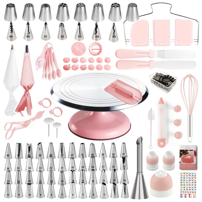 Boyun Cake Decorating Kit, 138pcs Cake Decorating Supply with Aluminium Cake Turntable, 64 Numbered Icing Piping Tips, 2 Spatulas, 3 Icing Comb Scraper and Leveller, 32 Piping Bags,cake decorating tool - Image 1
