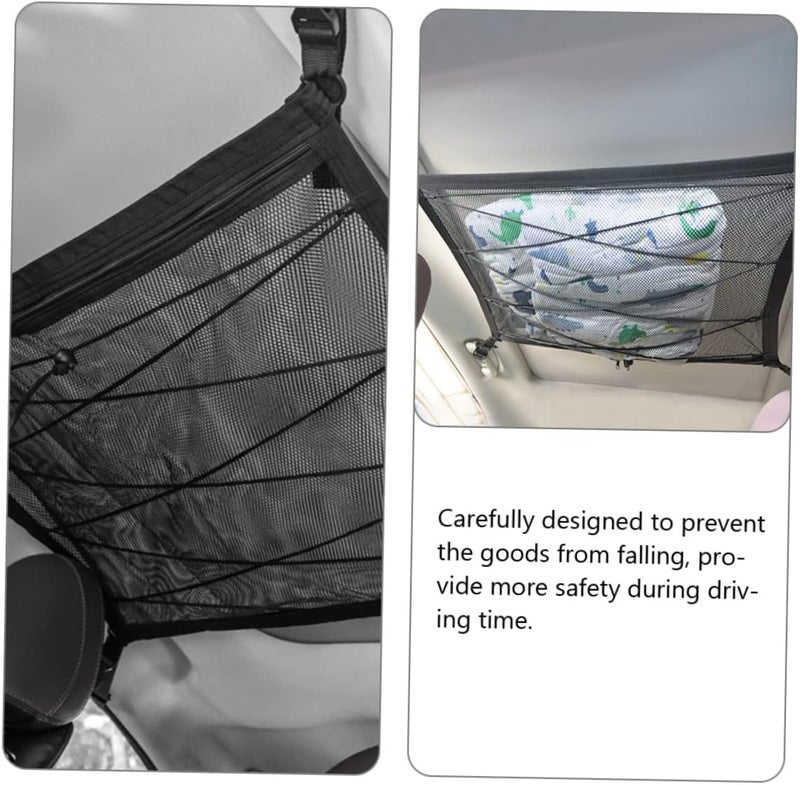 FAVOMOTO Car Ceiling Storage Net Organizer for SUV Breathable Mesh Pouch for Interior Sundries Easy to Install Car Accessory for Camping and Travel Double-Layer - Image 2