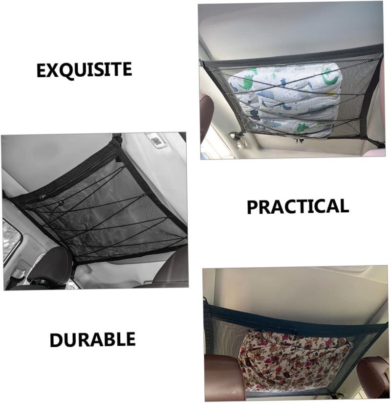 FAVOMOTO Car Ceiling Storage Net Organizer for SUV Breathable Mesh Pouch for Interior Sundries Easy to Install Car Accessory for Camping and Travel Double-Layer - Image 4