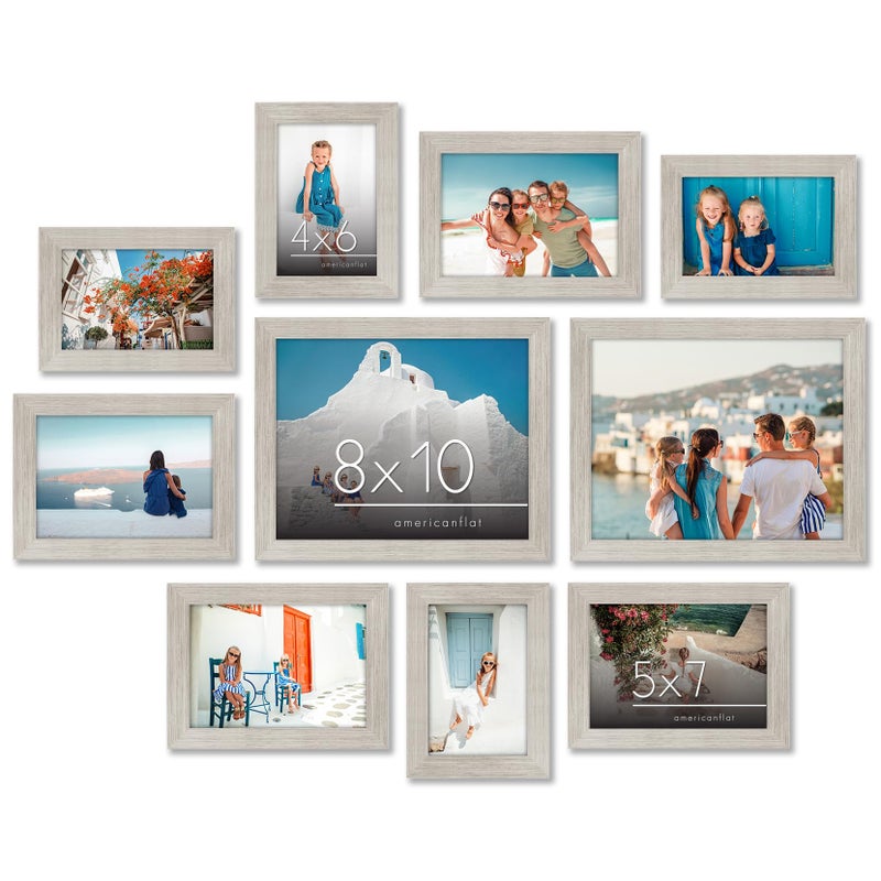 Americanflat Set of 10 Picture Frames with ShatterResistant Glass  Gallery Wall Frame Set with Two 8x10 Four 5x7 and Four 4x6 Frames  Signature Collection  Driftwood