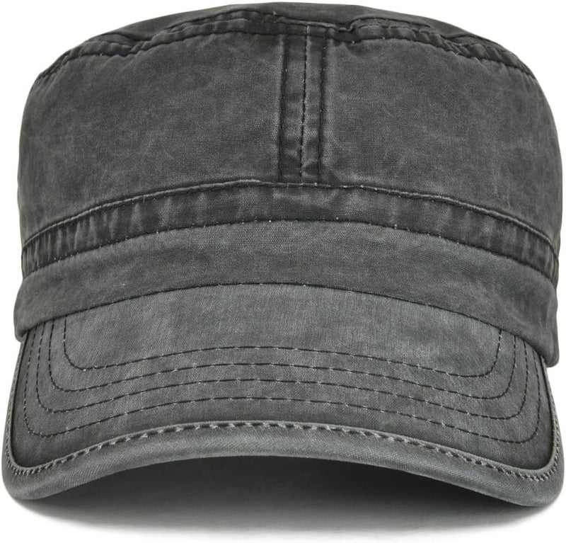 VOBOOM Washed Cotton Military Cadet Army Caps Unique Design Vintage Flat Top Hat - Image 3