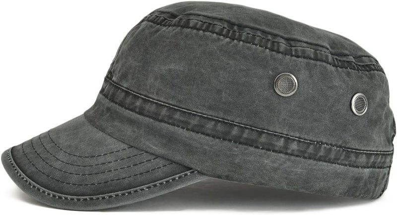 VOBOOM Washed Cotton Military Cadet Army Caps Unique Design Vintage Flat Top Hat - Image 2