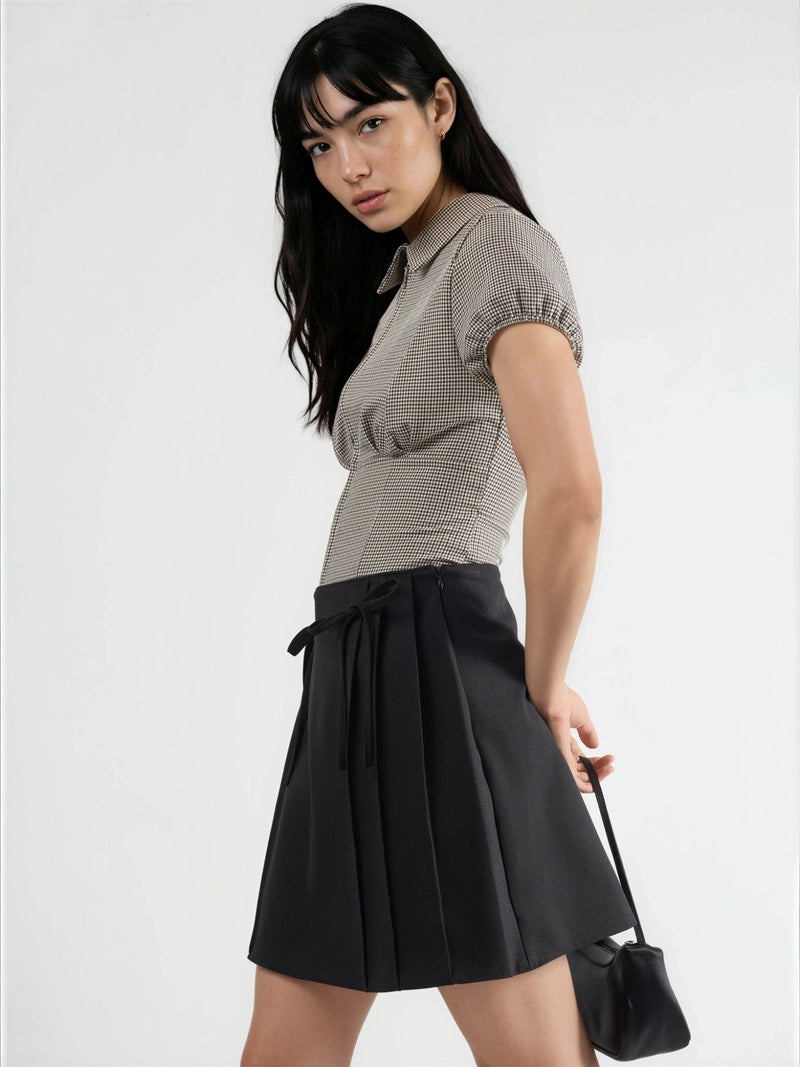 Qustyle QU STYLE High Waist Mini A-Line Skort with Tie Detail - Image 3