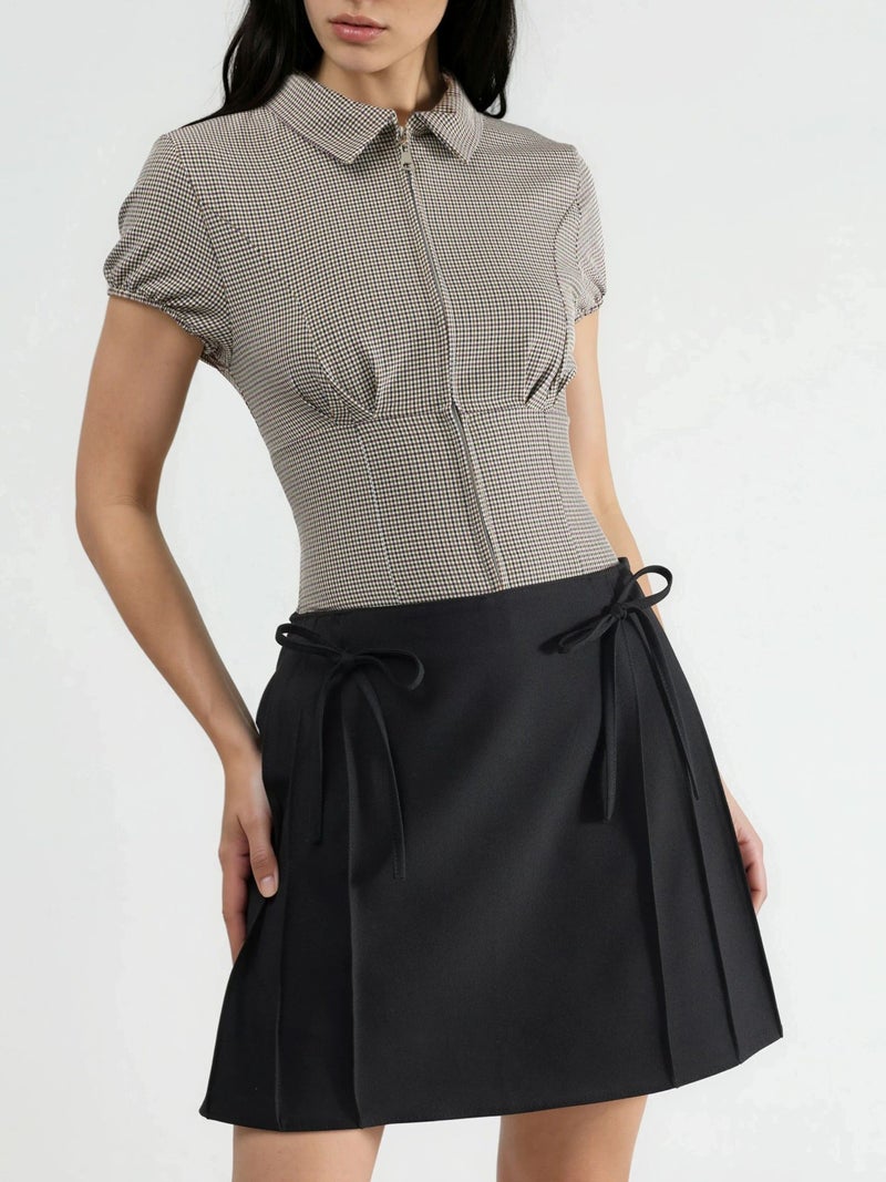 Qustyle QU STYLE High Waist Mini A-Line Skort with Tie Detail - Image 1