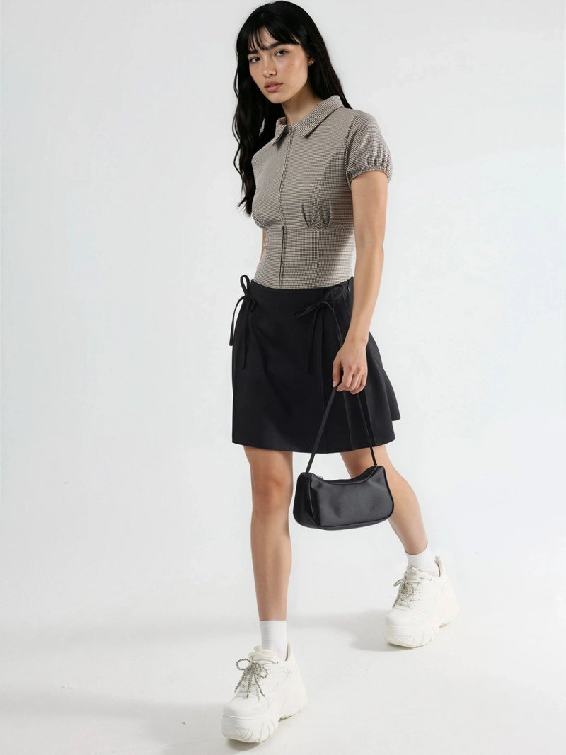 Qustyle QU STYLE High Waist Mini A-Line Skort with Tie Detail - Image 5