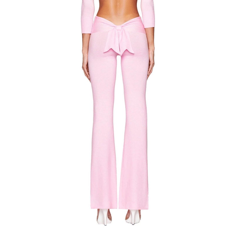 SOOKABEILA Y2k Flare Leggings Women Bow Tie Back Low Rise Yoga Pants Fashion Bell Bottoms Sweatpants Streetwear (Pink, S) - Image 1