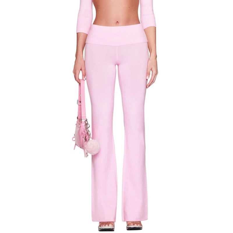 SOOKABEILA Y2k Flare Leggings Women Bow Tie Back Low Rise Yoga Pants Fashion Bell Bottoms Sweatpants Streetwear (Pink, S) - Image 4
