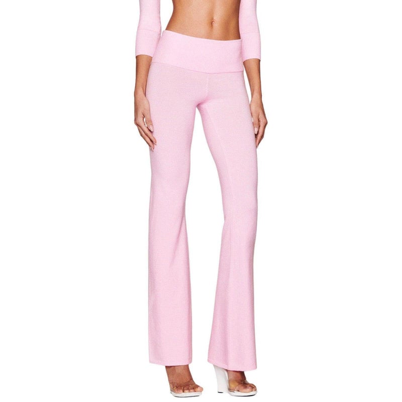 SOOKABEILA Y2k Flare Leggings Women Bow Tie Back Low Rise Yoga Pants Fashion Bell Bottoms Sweatpants Streetwear (Pink, S) - Image 3