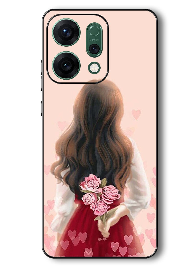 Theodor Case Compatible with Oppo Reno 14 6.59 Inch Protection Shockproof Bumper Cover Girl Hiding Flowers - Image 1