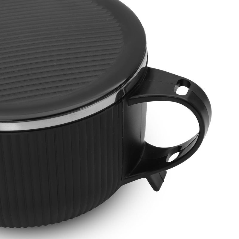 JAYPEE PLUS Stainless Steel Ribtok Meal Bowl Soup Bowl with Lid & Spoon for Every Day Breakfast Meal, Poha, Cornflaks, Cereal, Suitable for Birthday Gift Girls & Boys, 900ml,Black - Image 4