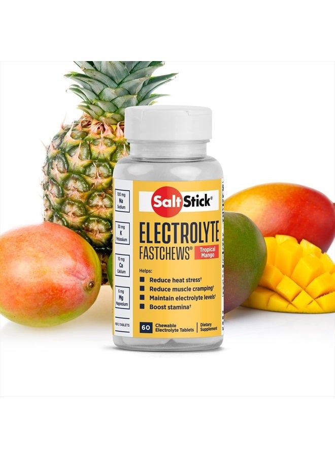 SaltStick Electrolyte FastChews - 60 Tropical Mango Chewable Electrolyte Tablets - Salt Tablets for Runners, Sports Nutrition, Electrolyte Chews - 60 Count Bottle - Image 1