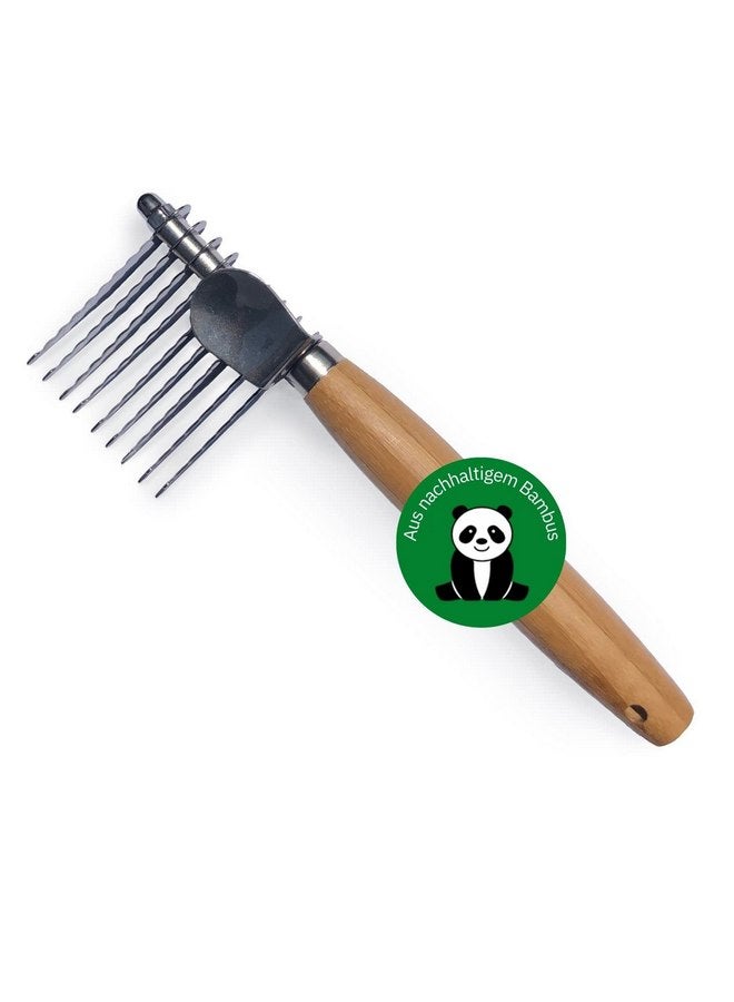 alcott Bamboo Groom Dematting Rake with Stainless Steel Serrated Blades for Pets, Small/Medium - Image 1