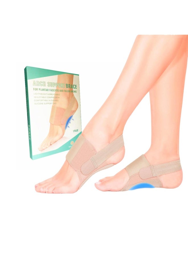 Lonimia دعامات دعم قوس القدم، دعامة قوس قدم مُحسّنة غير قابلة للانزلاق وقابلة للارتداء، تقويمات عظام مدمجة، أشرطة قابلة للتعديل، وسادات جل للقدم المسطحة ذات القوس المرتفع والمنخفض للجنسين (لون البشرة)  - Image 1
