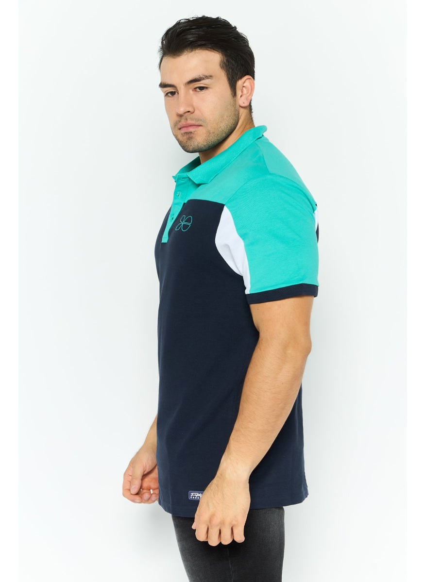 CROSSHATCH Men Regular Fit Brand Logo Short Sleeves Polo Shirt, Navy  - Image 3