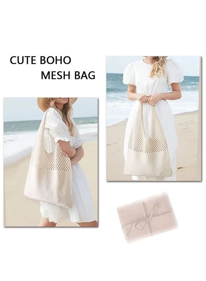 GIFT Crochet Tote Bag For Women, Crochet Mesh Beach Tote Bag Summer Vacation Aesthetic Boho Knit Bag for Women, Beach Top-handle Tote Bag - Image 5