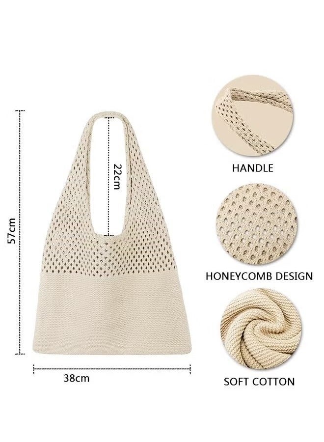 GIFT Crochet Tote Bag For Women, Crochet Mesh Beach Tote Bag Summer Vacation Aesthetic Boho Knit Bag for Women, Beach Top-handle Tote Bag - Image 2