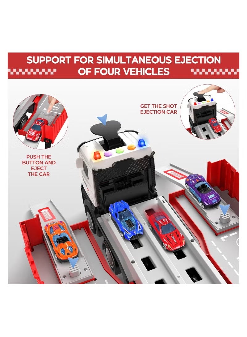 DPTER Race Car Track Toy Truck Toy with Slots & Foldable Race Tracks Transport Car Carrier Toy for Toddlers Cars Toy Set Container Truck Toy with 8 Alloy Cars Vehicles Toy Set for 3+ Kids Boys Girls - Image 2