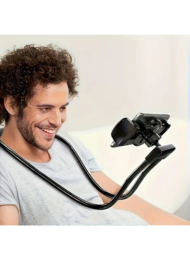 حامل هاتف عالمي قابل للتعديل مع حزام عنق حديدي ناعم 360 درجة دوار أسود - Image 1