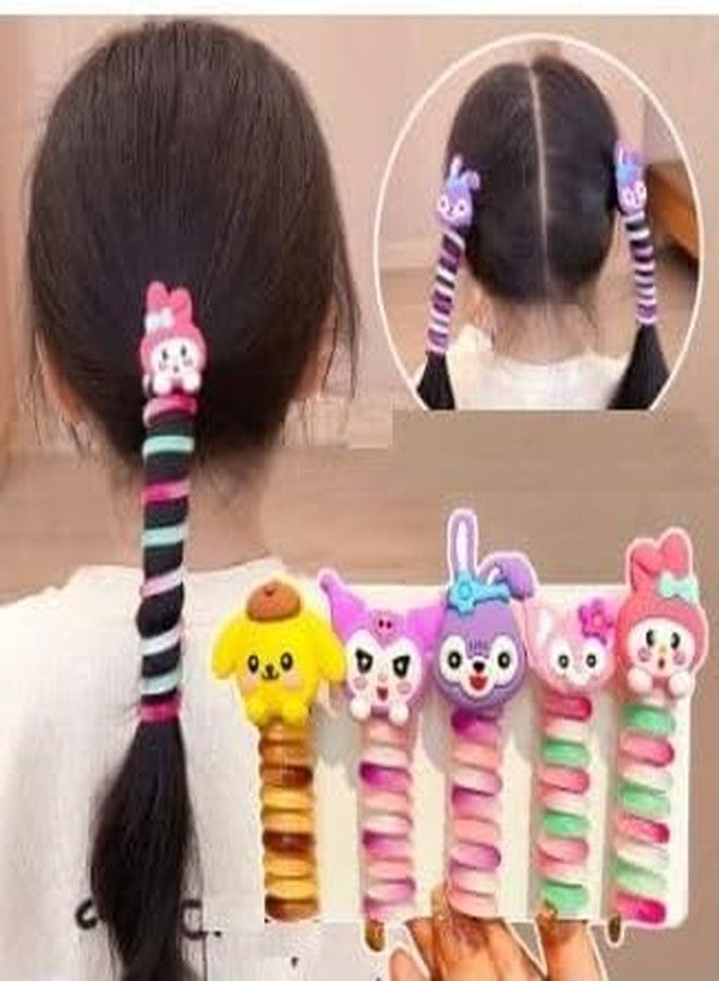 Hivata Spiral Rope Telephone Wire Korean Hair Rubber Bands Elastic for Girls Kids Braided Spiral Hair Ties Cute Cartoon Ponytail Maker Phone Cord Hair Accessories for Girls (Pack of 6pc) - Image 3