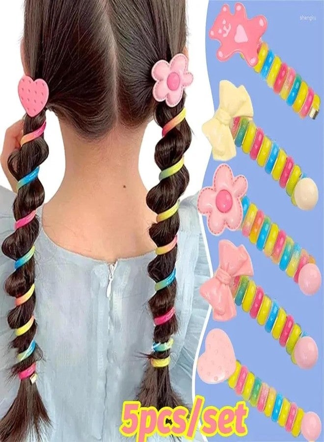 Hivata Spiral Rope Telephone Wire Korean Hair Rubber Bands Elastic for Girls Kids Braided Spiral Hair Ties Cute Cartoon Ponytail Maker Phone Cord Hair Accessories for Girls (Pack of 6pc) - Image 4