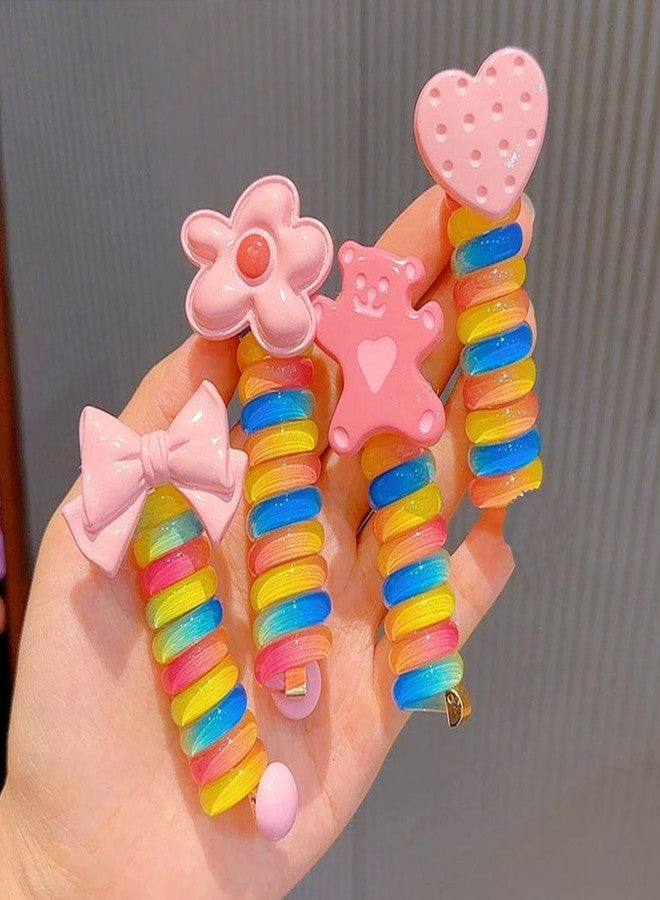 Hivata Spiral Rope Telephone Wire Korean Hair Rubber Bands Elastic for Girls Kids Braided Spiral Hair Ties Cute Cartoon Ponytail Maker Phone Cord Hair Accessories for Girls (Pack of 6pc) - Image 2