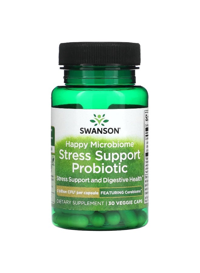 Swanson, Happy Microbiome Stress Support Probiotic, 3 Billion CFU, 30 Veggie Caps - Image 1