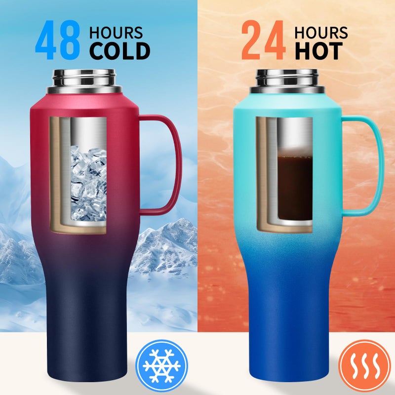 DIGJUPER 40 oz Insulated Water-Bottle that fits in Cup Holder - Cold 48h/Hot 24h, Stainless Steel Tumblers with Lids and Straws & Bottle Sleeve, Leak Proof Metal Flask Cup, Travel Coffee Tumbler with Handle - Image 3
